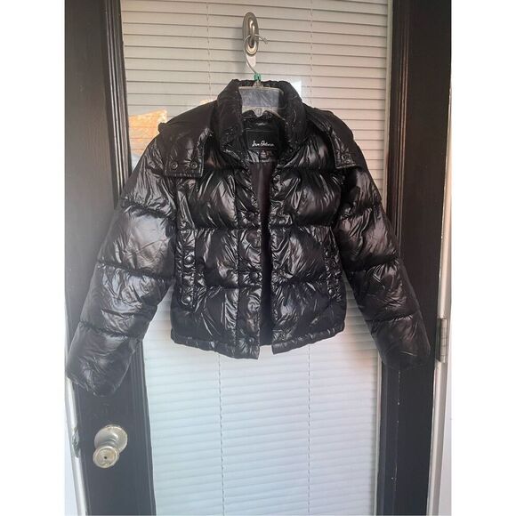 Sam Edelman Puffer Jacket Shiny With Detachable Hood Kids Black Size S 7/8 - Picture 10 of 14
